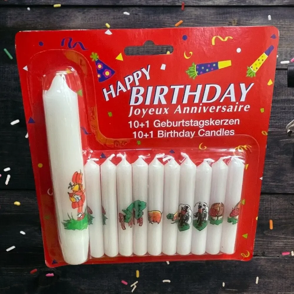 Rare Vtg. Birthday Candles 10 + 1 Larger Candles Mushrooms Girl Boy Luck Germany